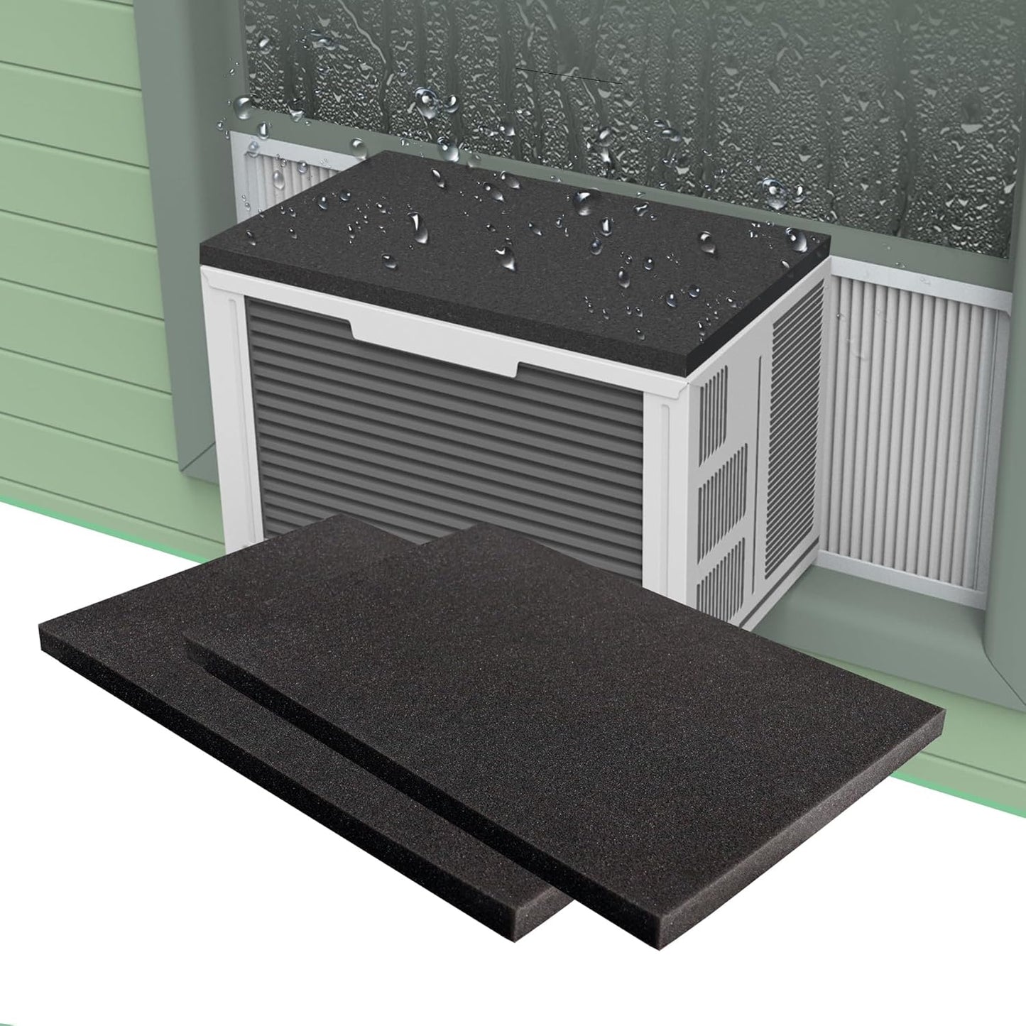 Window Air Conditioner Drip Cushion, Removable AC Rain Cover with Magnetic Pad for Window AC Units,Stops Cushion Moving Stops Dropping Noise Foam Cushion (Black)