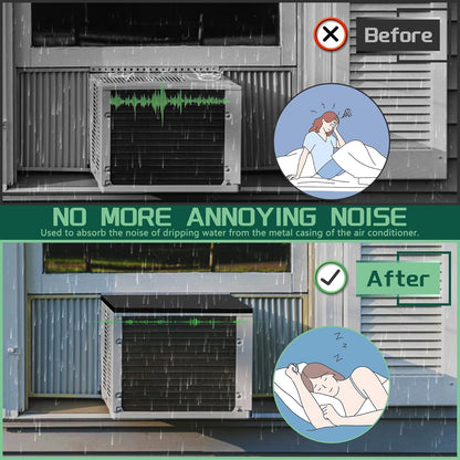 Window Air Conditioner Drip Cushion, Removable AC Rain Cover with Magnetic Pad for Window AC Units,Stops Cushion Moving Stops Dropping Noise Foam Cushion (Black)